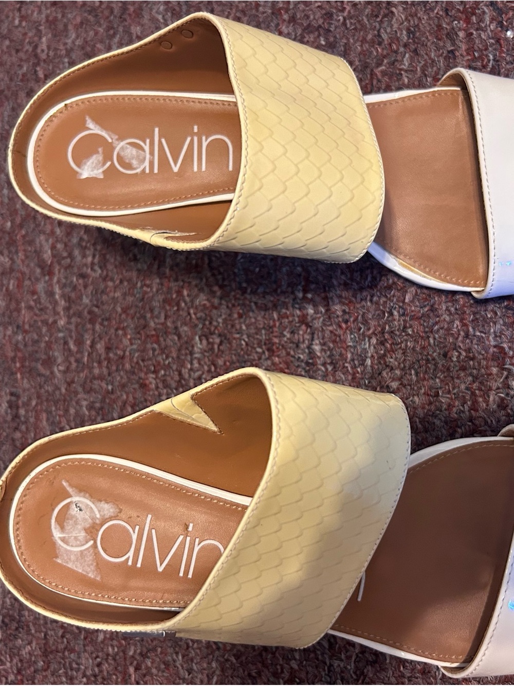 Calvin Klein Pale Yellow Textured Slide Sandals